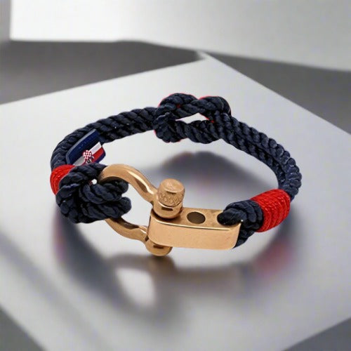 WAVES 4mm Nautical Clasp Bracelet Navy Blue Red