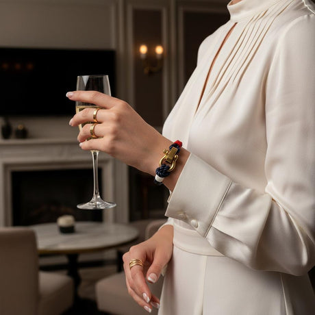 WAVES 4mm Nautical Clasp Bracelet Navy Blue Red White