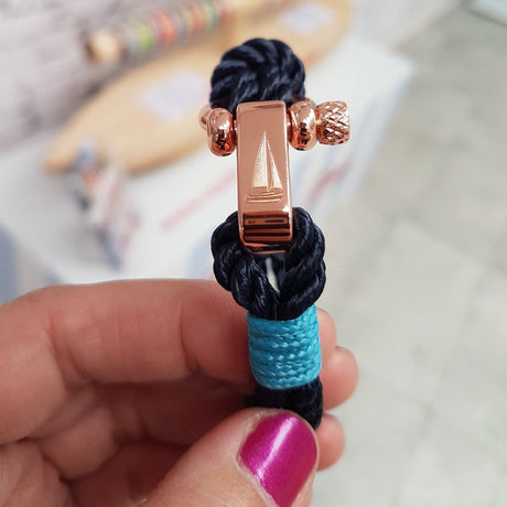 WAVES 4mm Nautical Clasp Bracelet Navy Blue Turquoise