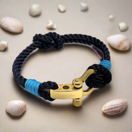 WAVES 4mm Nautical Clasp Bracelet Navy Blue Turquoise