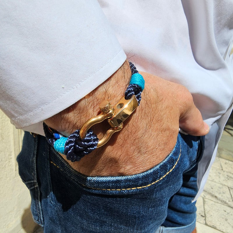 WAVES 4mm Nautical Clasp Bracelet Navy Blue Turquoise