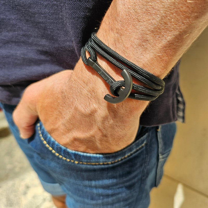 MYKI Black Anchor Design Leather Bracelet for Men for Party & Gym Wear :  Amazon.in: Fashion
