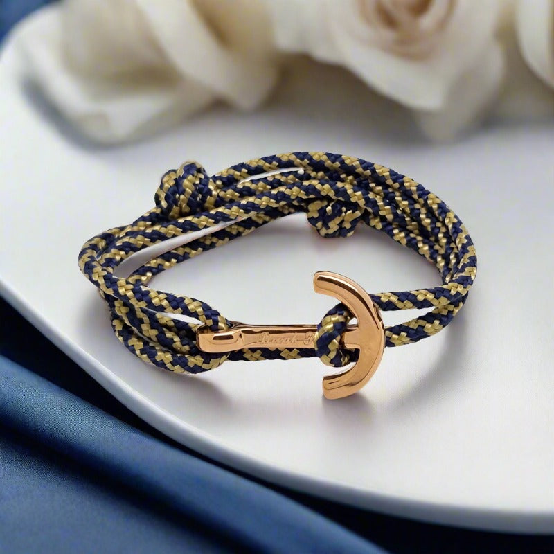 YACHT CLUB medium anchor bracelet navy blue gold