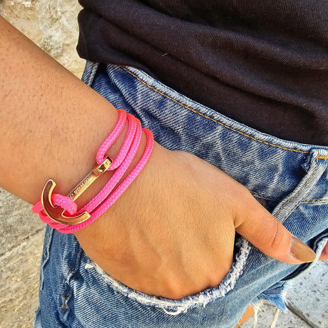 YACHT CLUB medium anchor bracelet neon pink