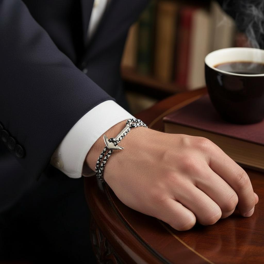 YACHT CREW medium anchor bracelet black white