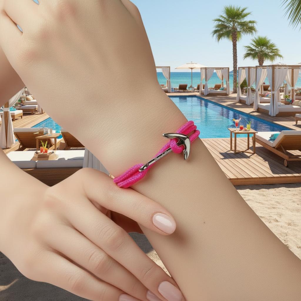 YACHT CREW medium anchor bracelet neon pink