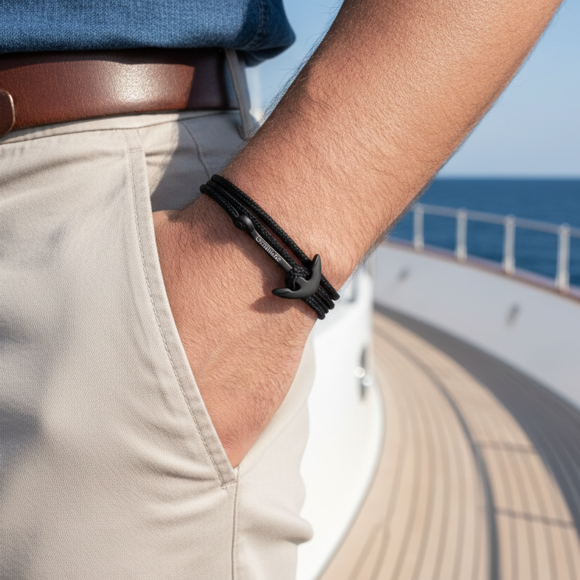 YACHT CREW medium anchor bracelet black