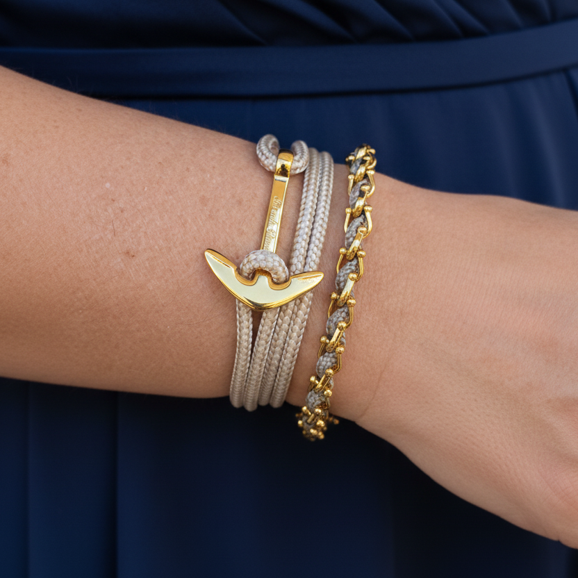 YACHT CREW medium anchor bracelet cafe au lait